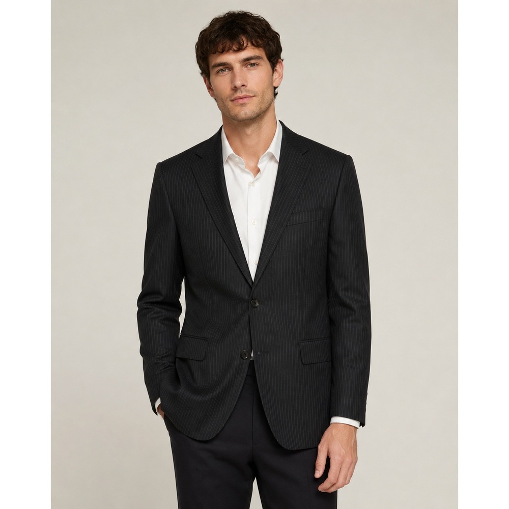 Wool Pinstripe Ralph Lauren Black Suit‎ Blazer Mens Tailored Jacket 42R